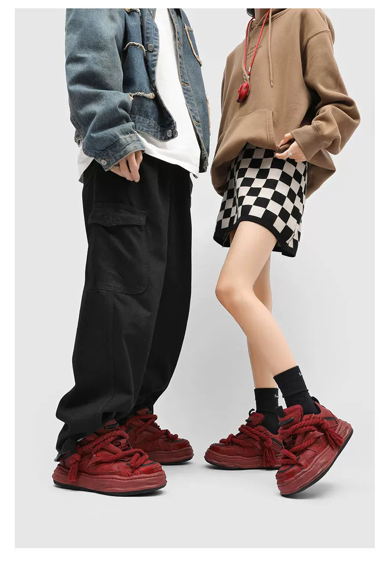 Distressed Rope-Lace Chunky Sneakers