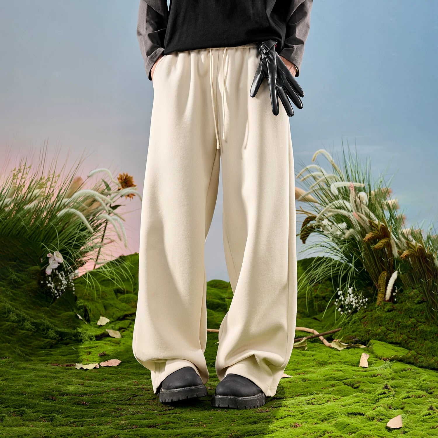 American Drawstring Relaxed Wide-Leg Sweatpants