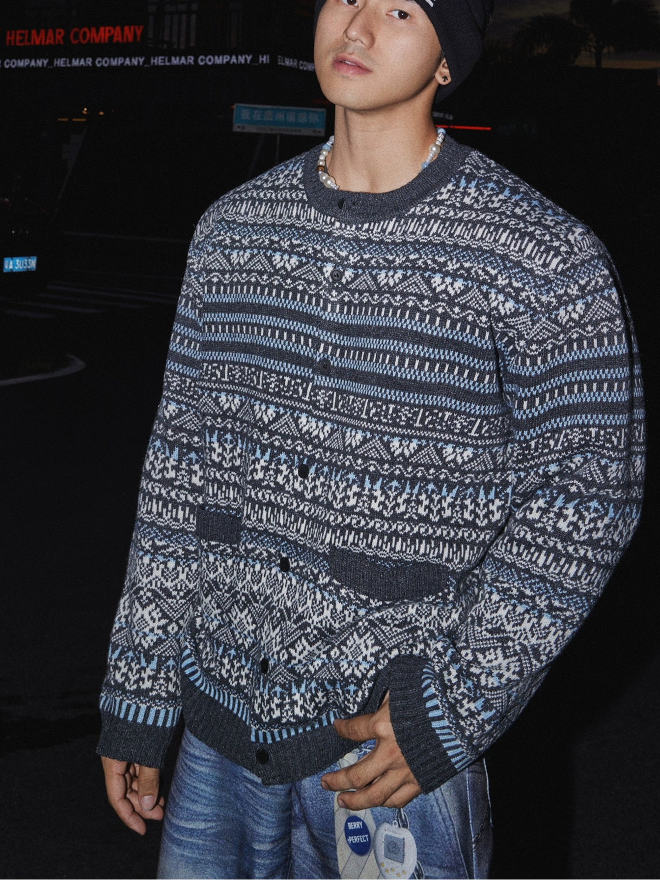 Nordic Drift Button-Up Knit Cardigan