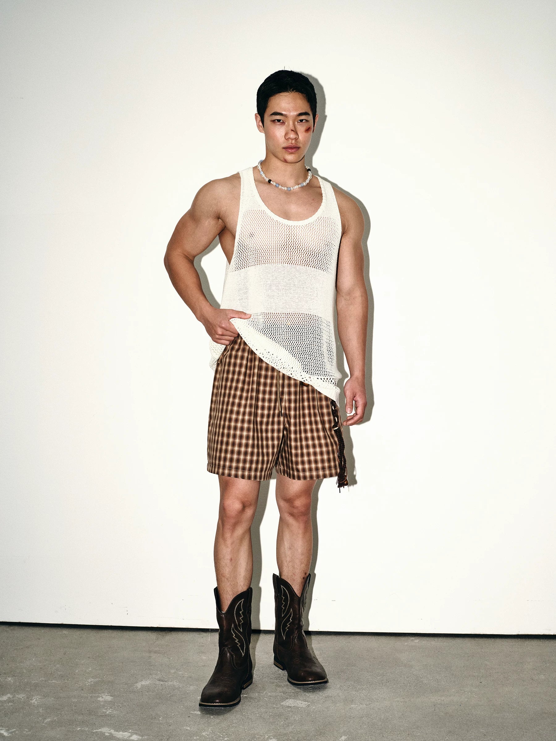 Ivory Open-Knit Mesh Tank Top
