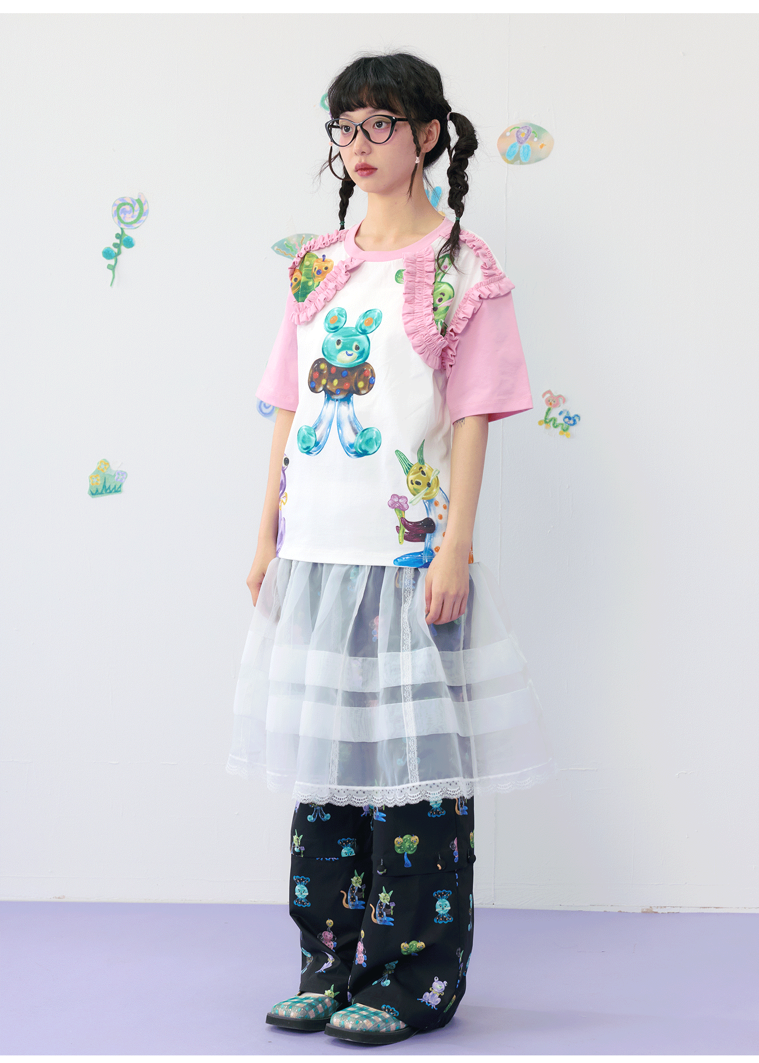 Pink Teddy Bear Ruffle T-Shirt