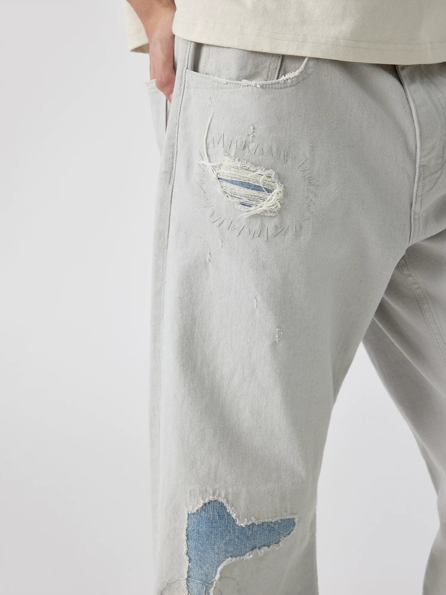 Patchwork Distressed Wide-Leg Jeans