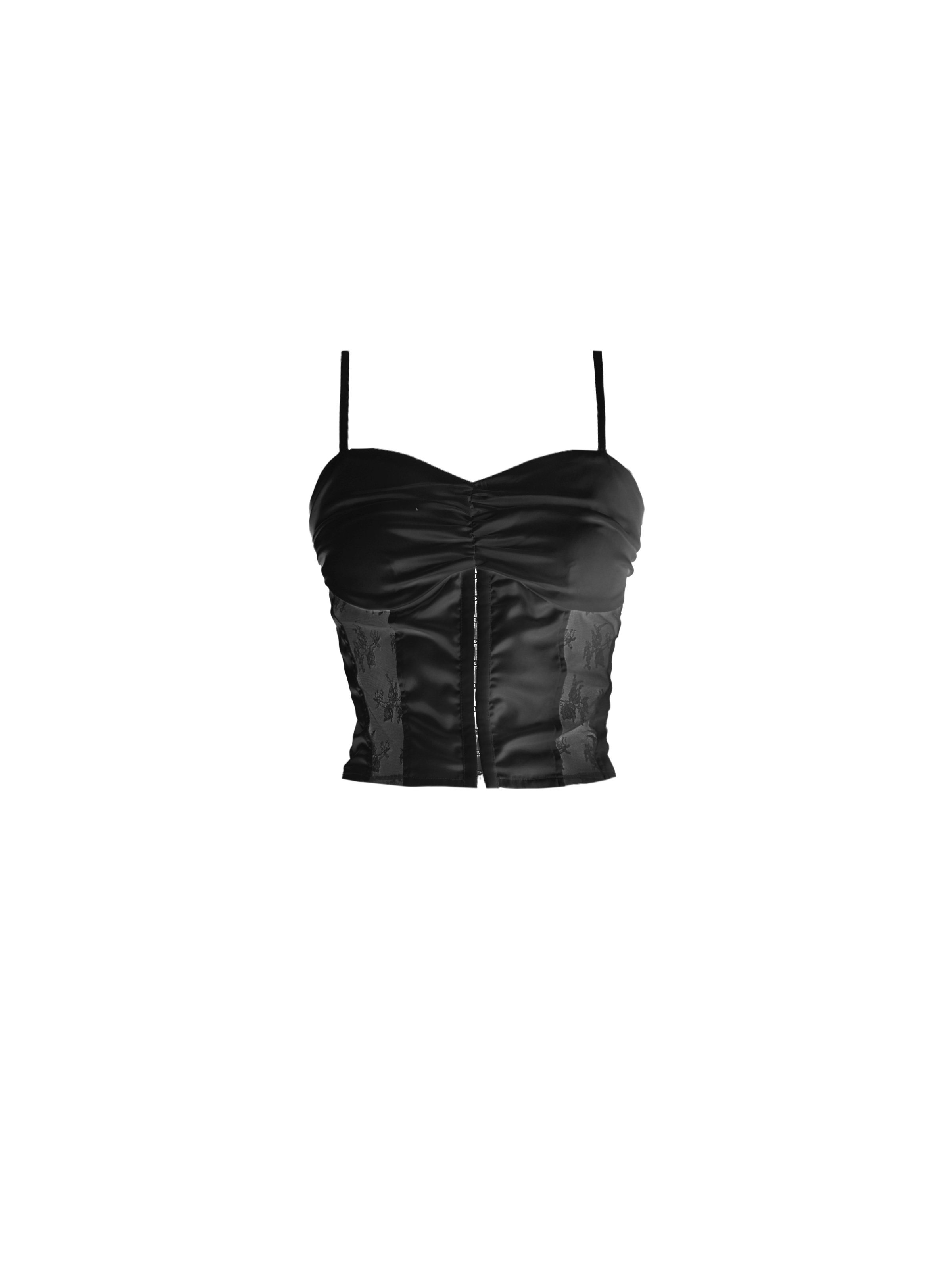 Satin Bustier Crop Top with Ruched Front - Black and White Set