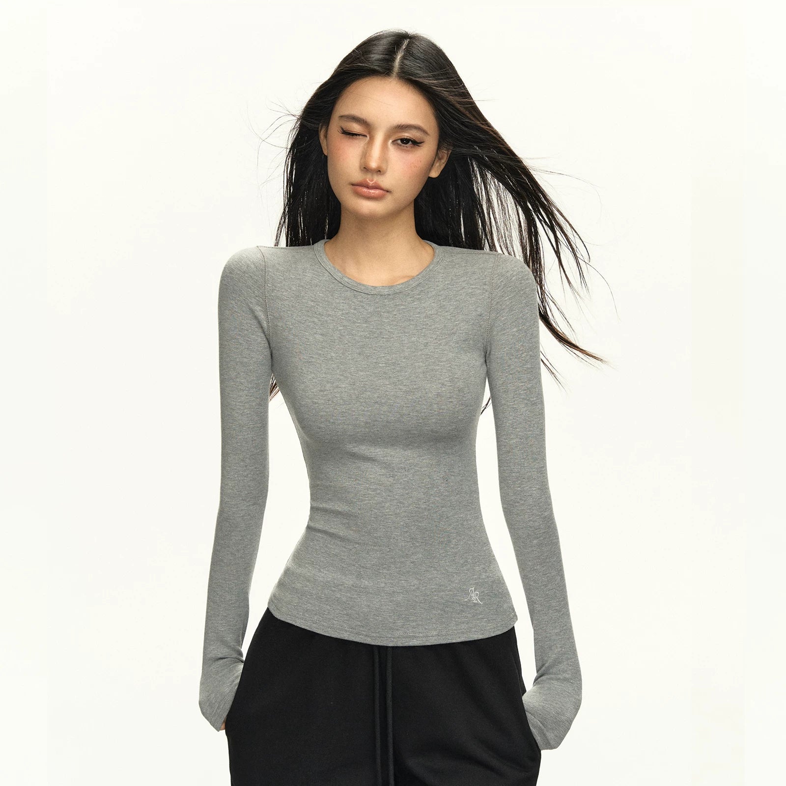 Sculpted Crew Neck Long Sleeve Top