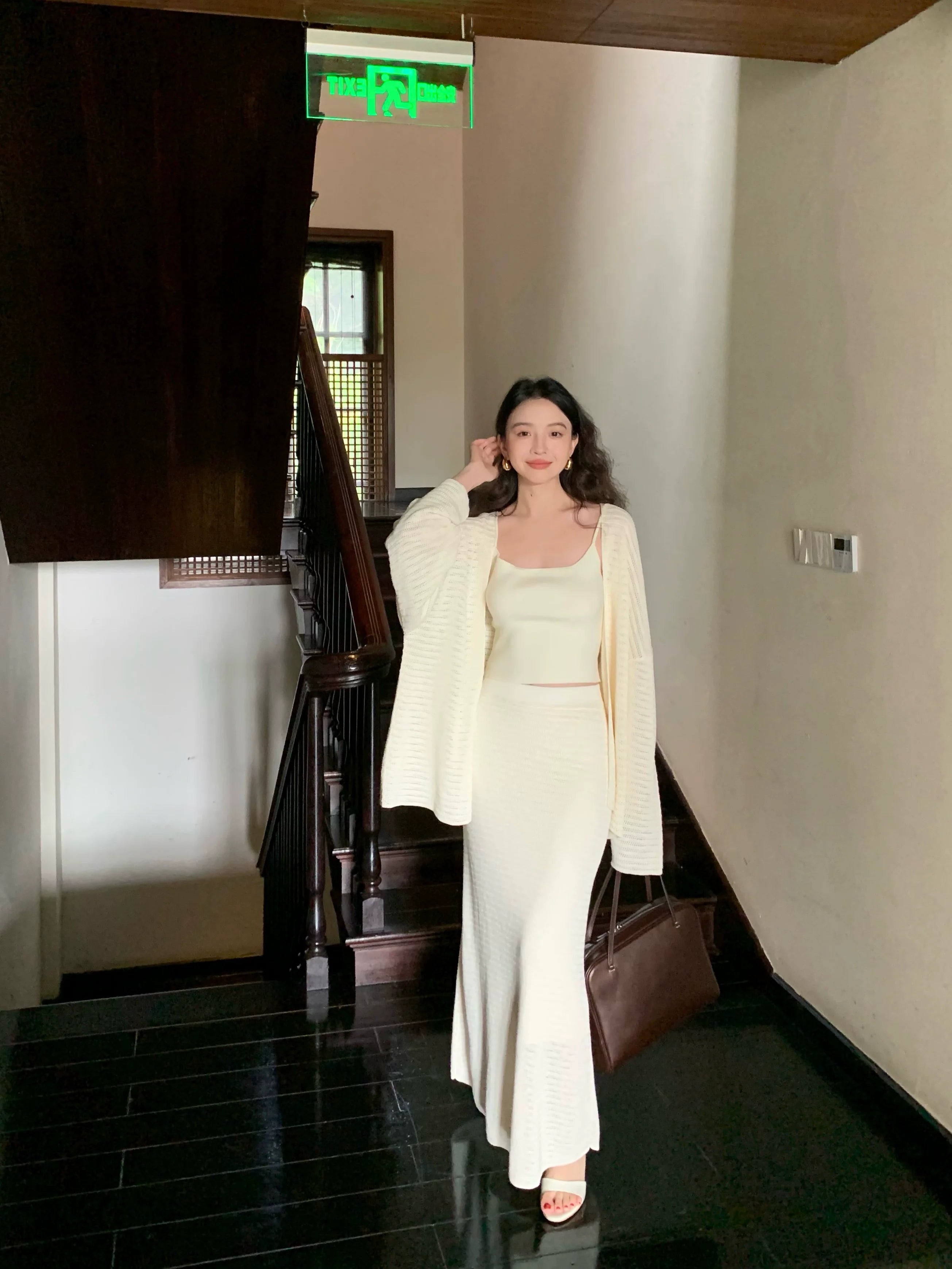 Two-Piece Top and Knit Maxi Skirt Setup