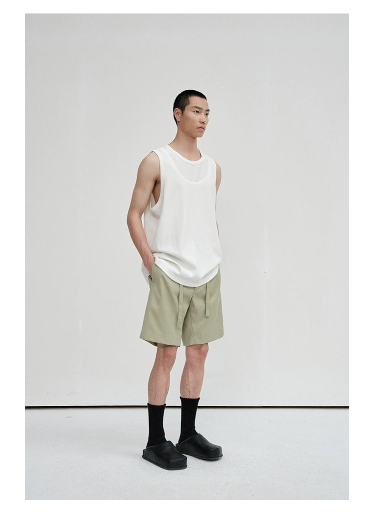 Drawstring Single-Pleat Shorts