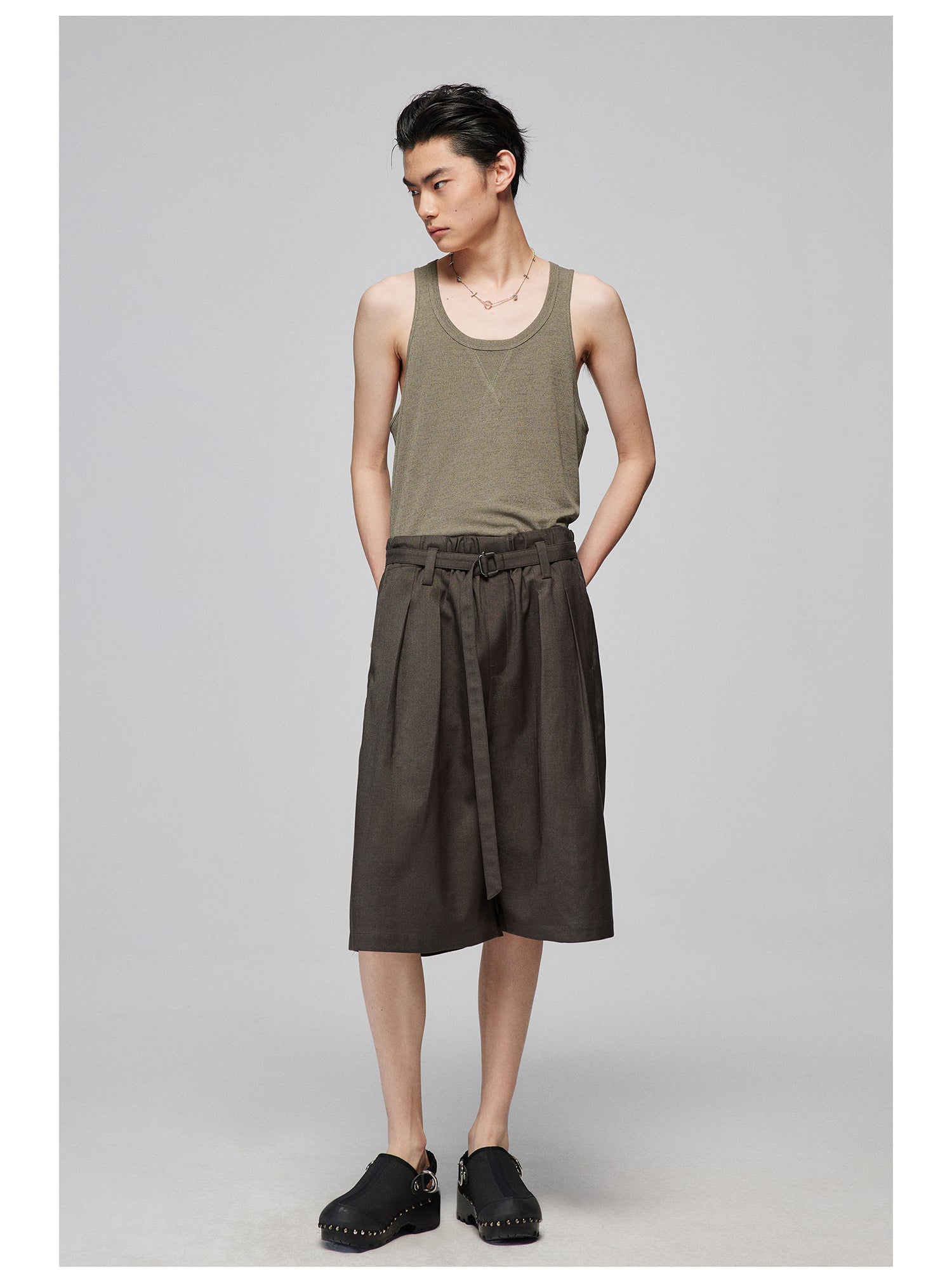 Pleated Bermuda Shorts with Belt