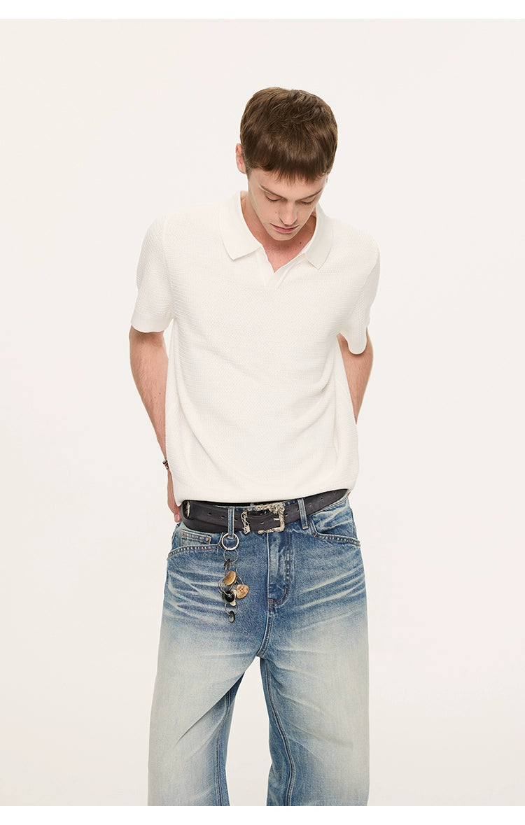 Textured Ice Silk Knit Polo Shirt
