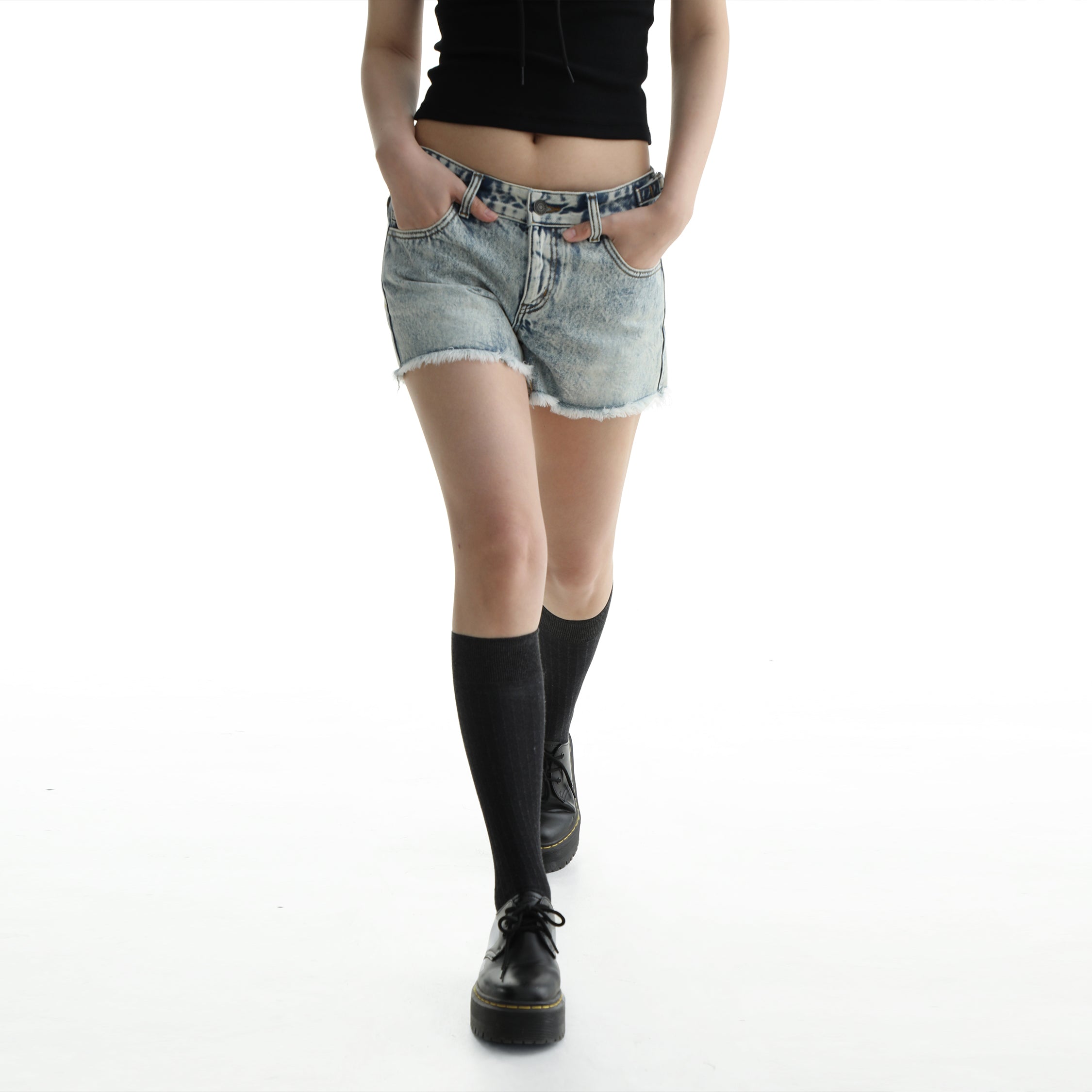 Denim Shorts & Jeans Set with Faded Raw Edges - chiclara