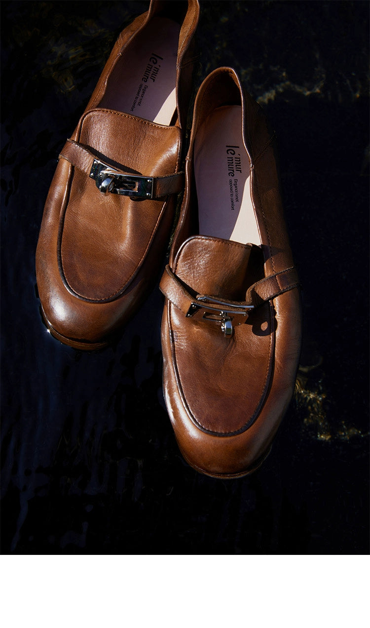 Pointed-Toe Loafers with Metal Bit Detail