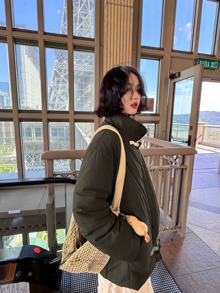 Corduroy Contrast Collar Quilted Jacket