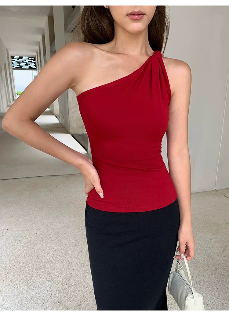Sculpted Grace One‑Shoulder Knit Tank