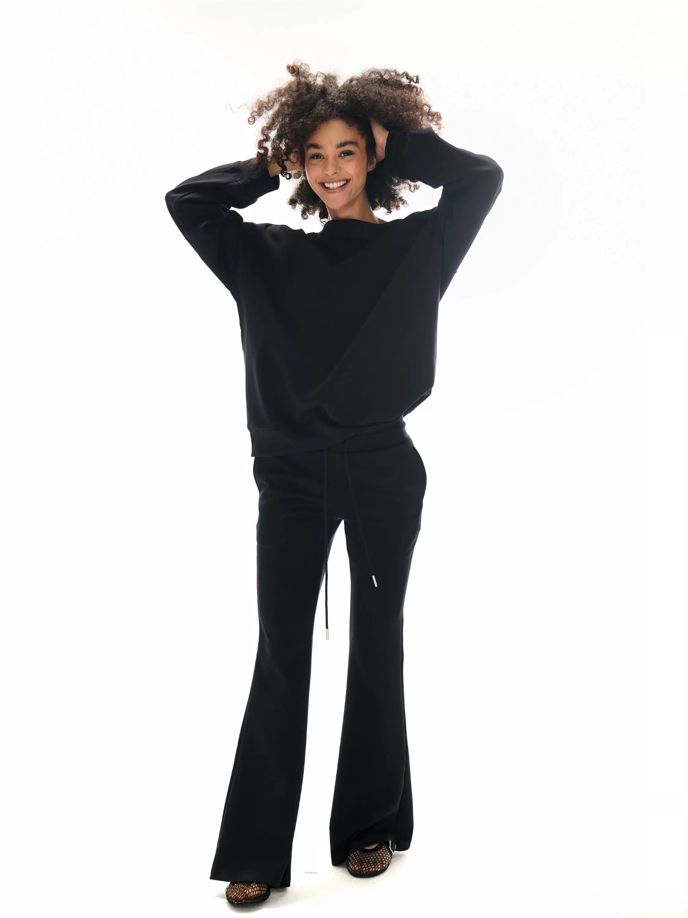 Off-The-Shoulder Sweatshirt And Slight Flare Casual Pants Set