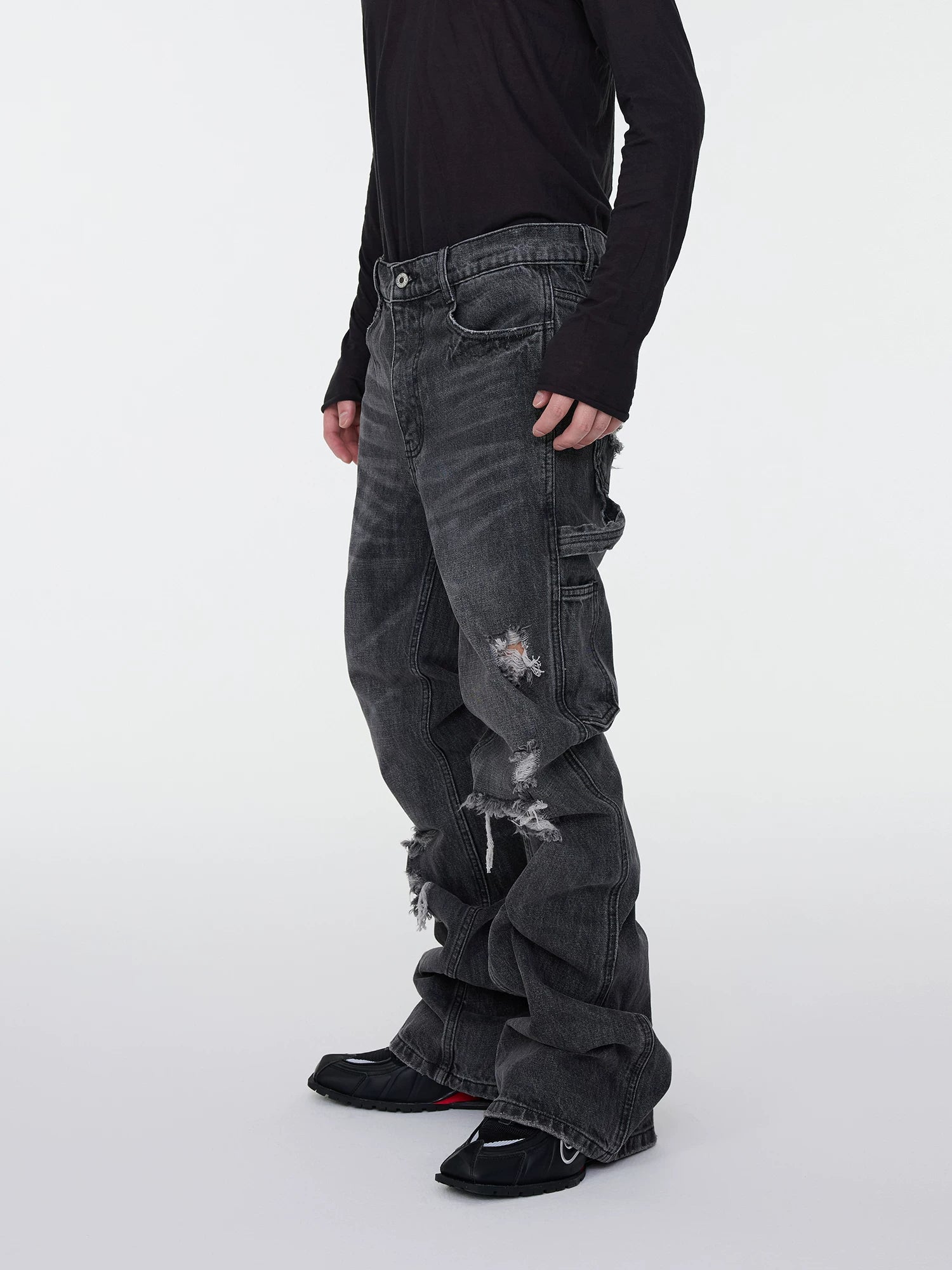 Charcoal Ruin Stacked Denim Jeans