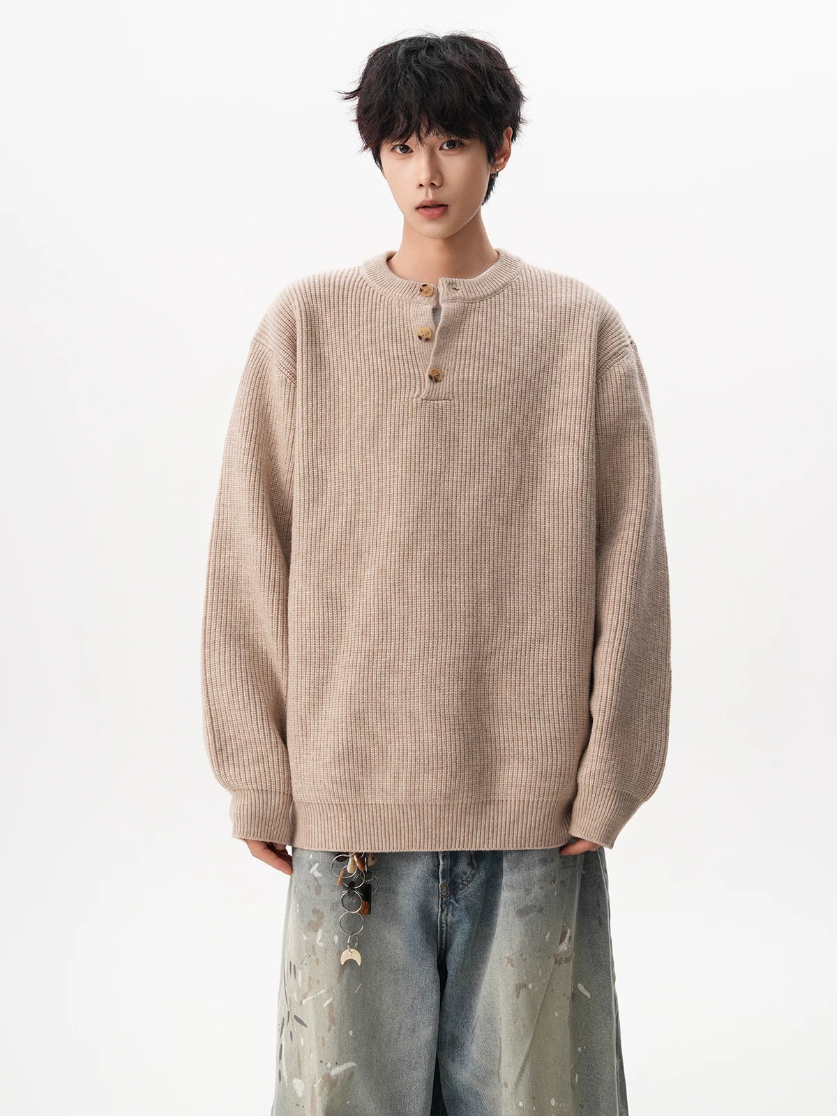 Waffle Henley Knit Sweater