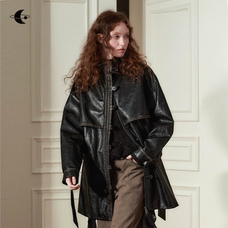 Patina Leather Belted Jacket