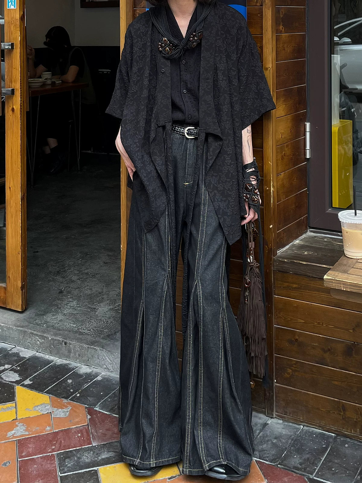 Obsidian Jacquard Draped Kimono Shirt