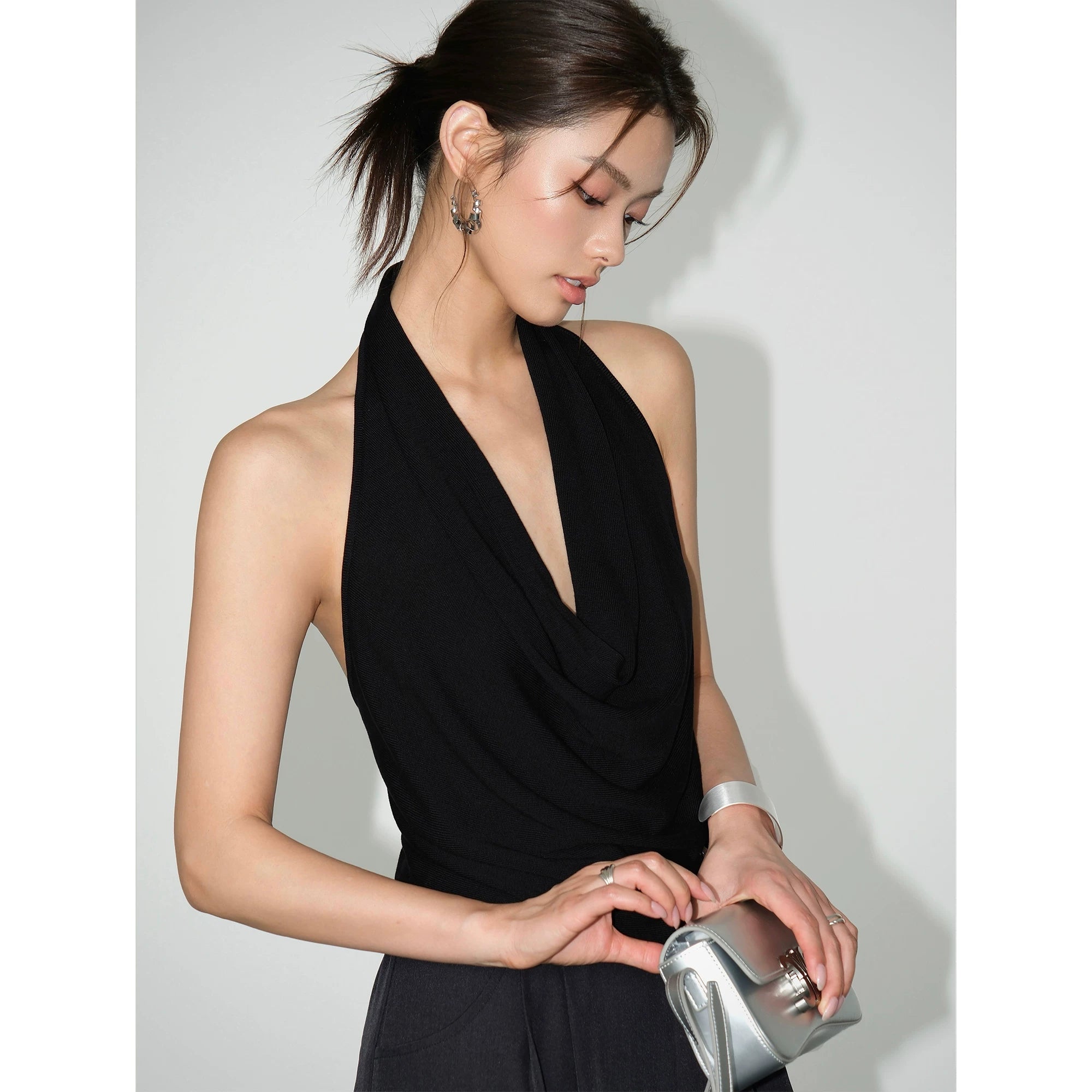 Midnight Cascade Drape Halter Top