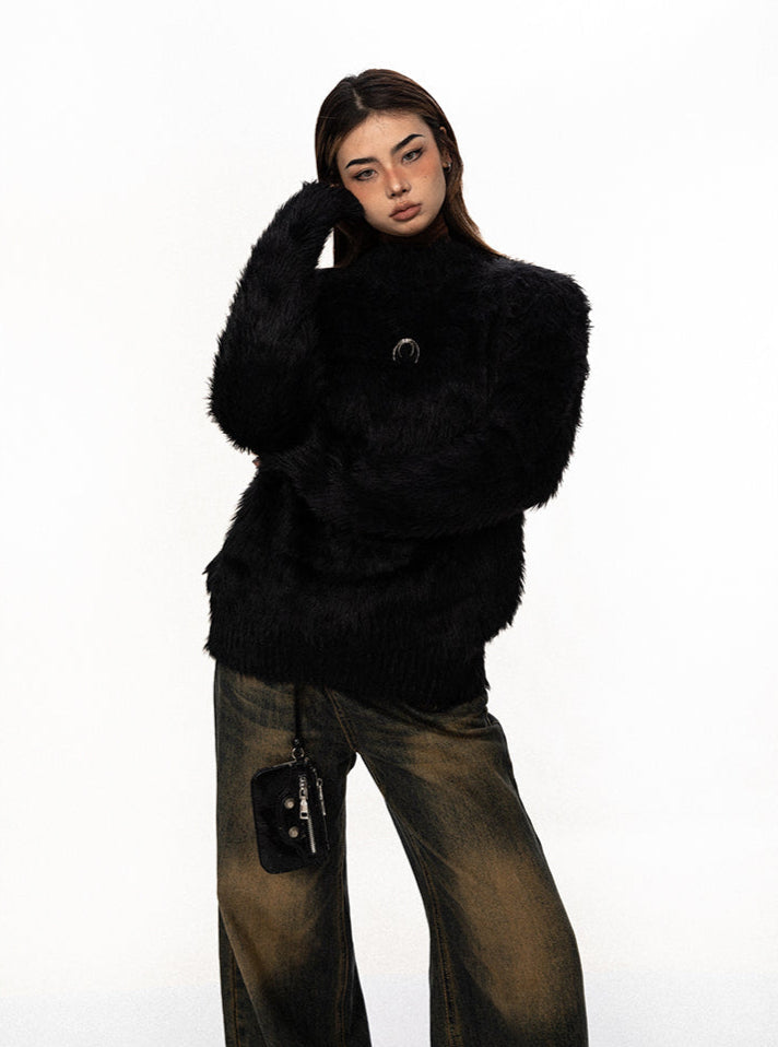 Fuzzy Mock Neck Sweater