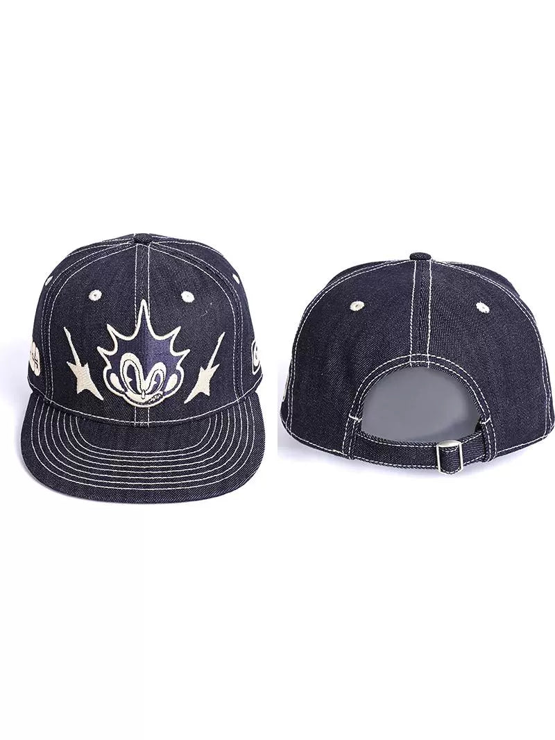 Cartoon Embroidered Denim Snapback Cap