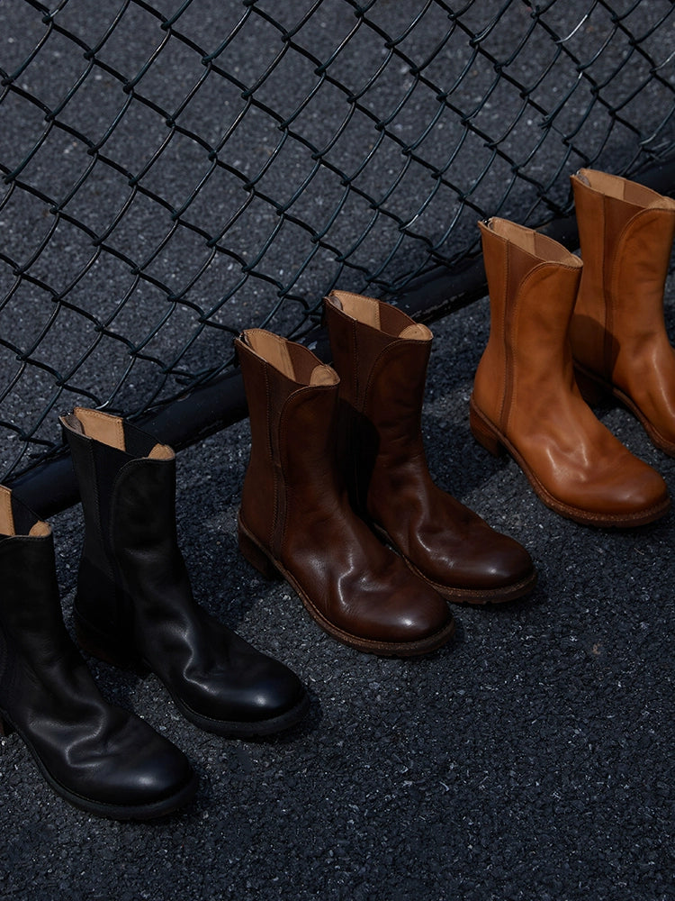 Leather Mid-Calf Boots