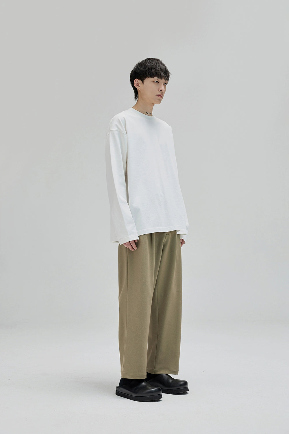 Semi-Elastic Waist Wide-Leg Straight Cropped Pants