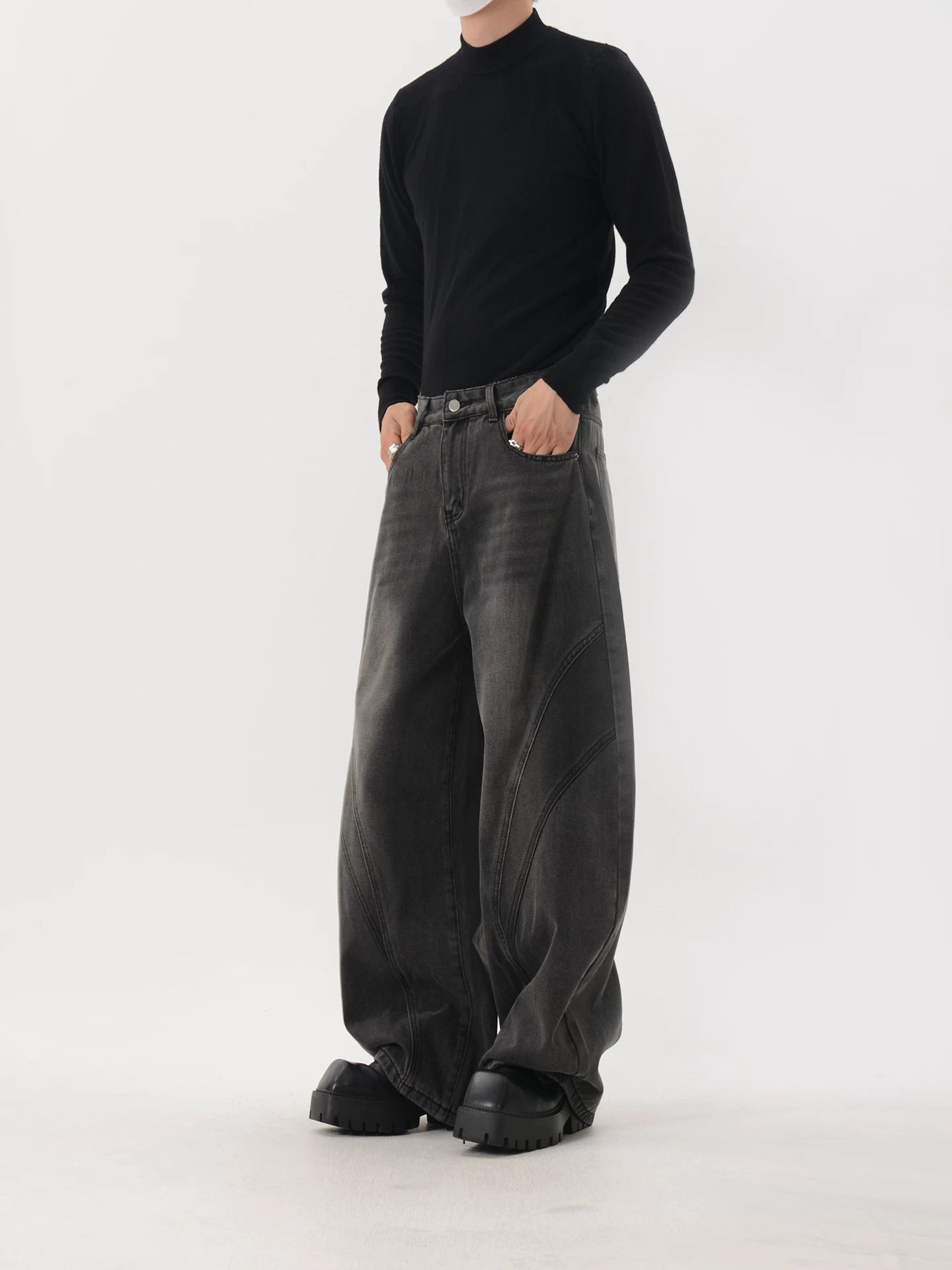 Tidal Arc Paneled Wide Jeans
