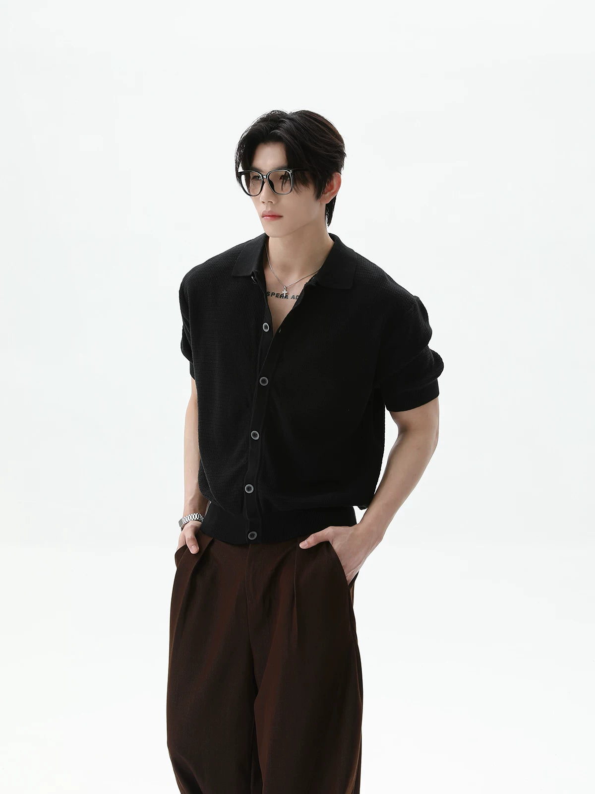 Retro Button Short-Sleeve Knit Cardigan