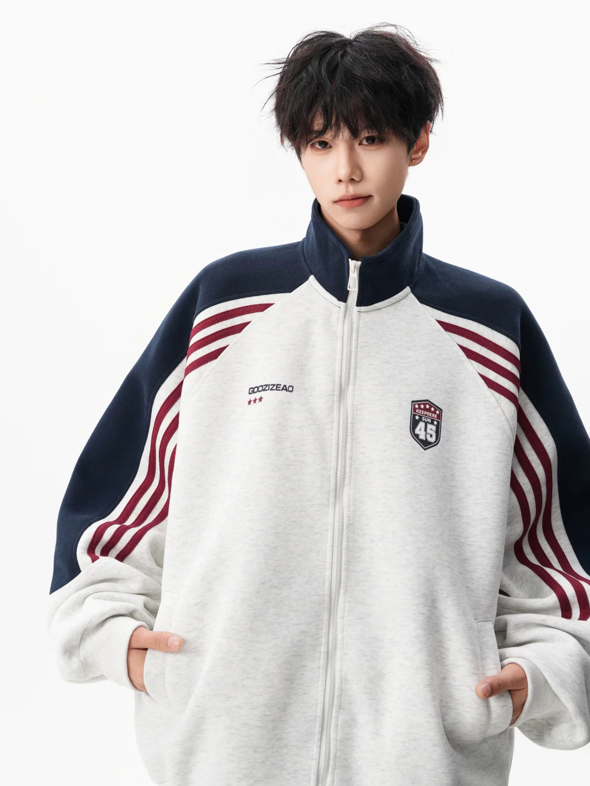 Varsity Track Stripe Zip Bomber Sweater