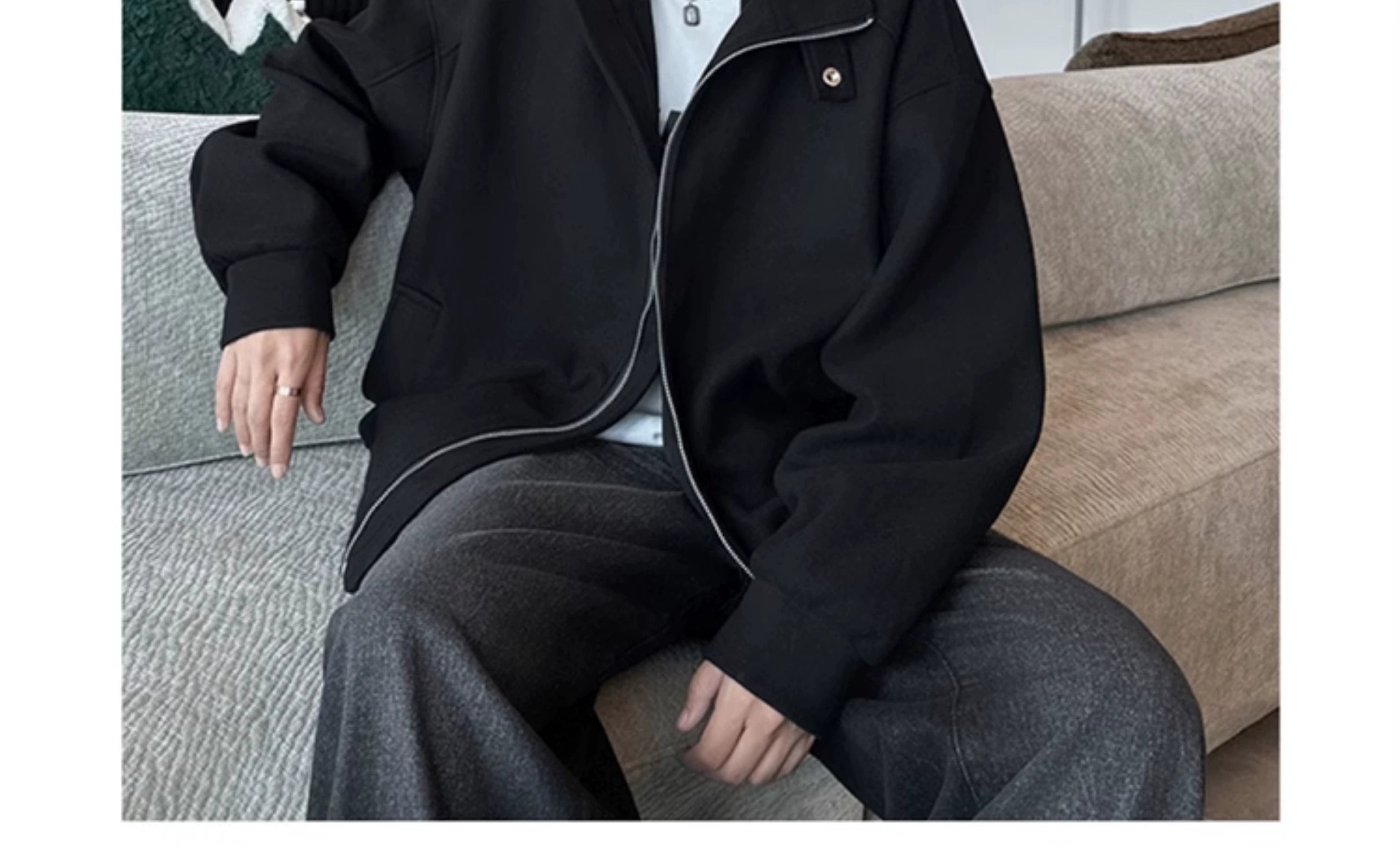 Oversized Stand Collar Zip Jacket