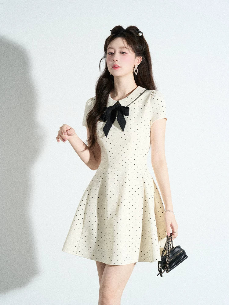 Ivory Polka-Dot Bow Dress