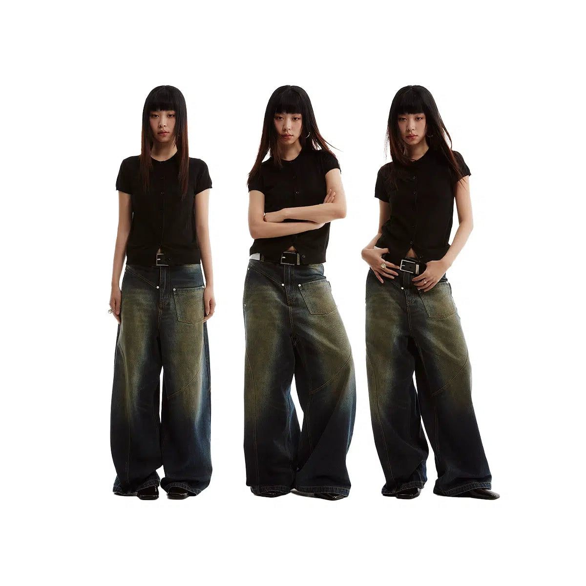 Faded Front Pocket Jeans - chiclara