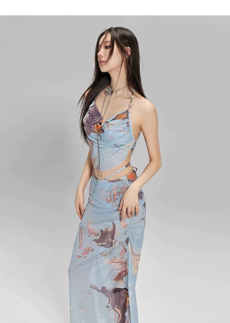 Tidal Mirage Marble Wrap Maxi Swim Set