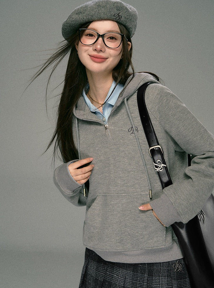 Essential Half-Zip Cropped Hoodie