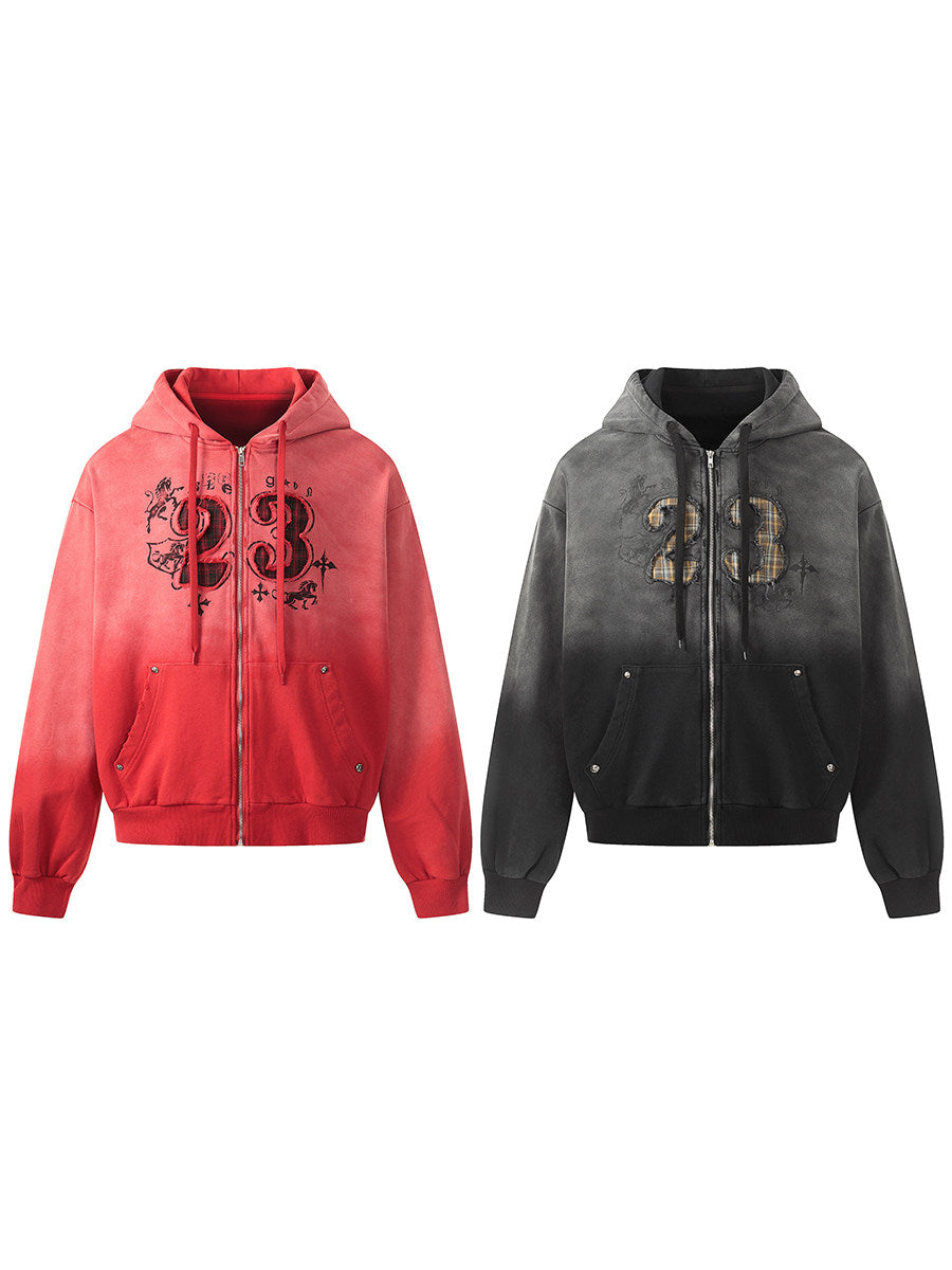 Men's Gradient Washed Cropped Oversized Zip-Up Hoodie