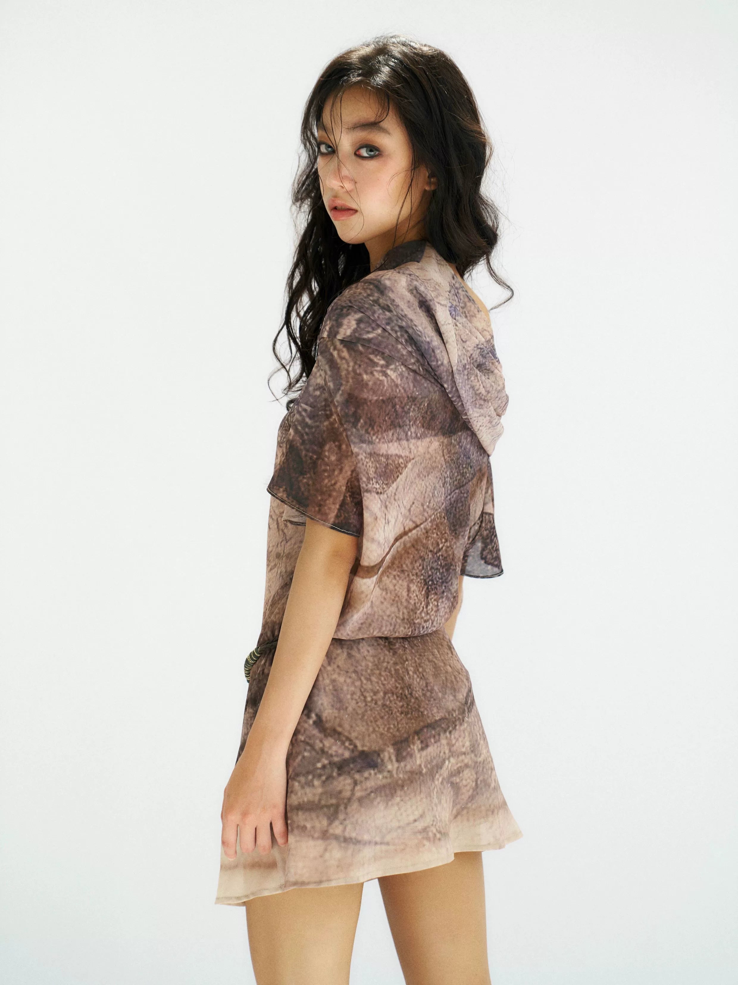 Desert Muse One‑Shoulder Chiffon Tunic