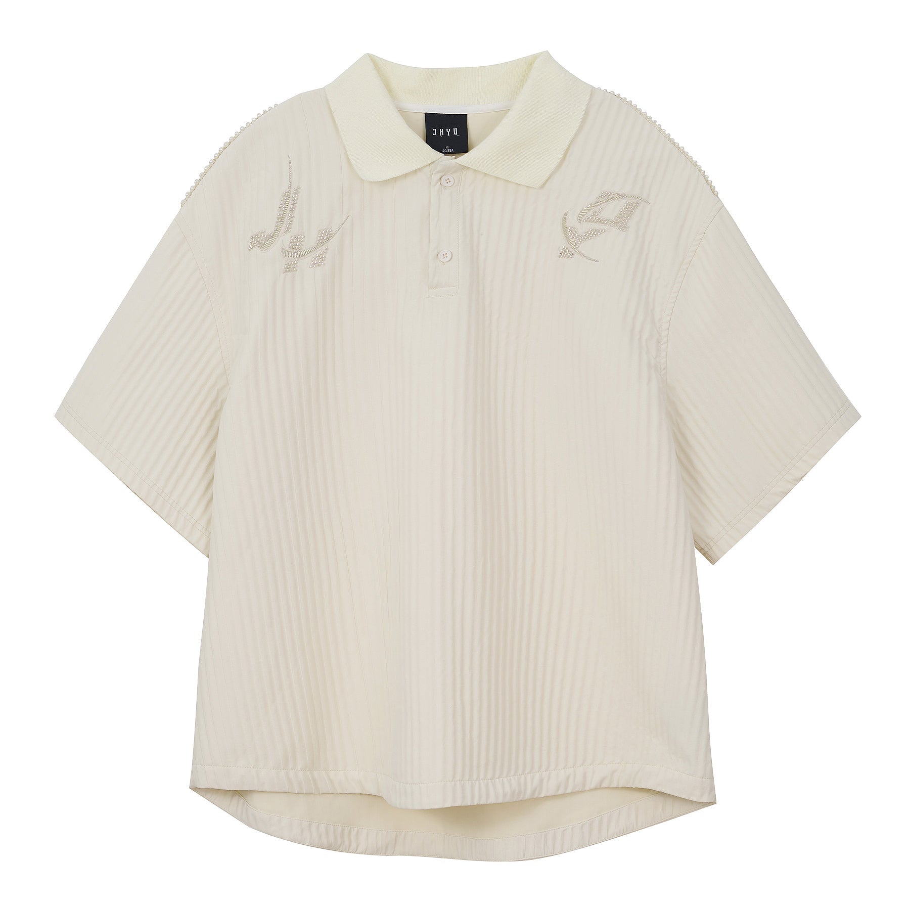 Beaded Embroidery Short Sleeve Polo Shirt - chiclara