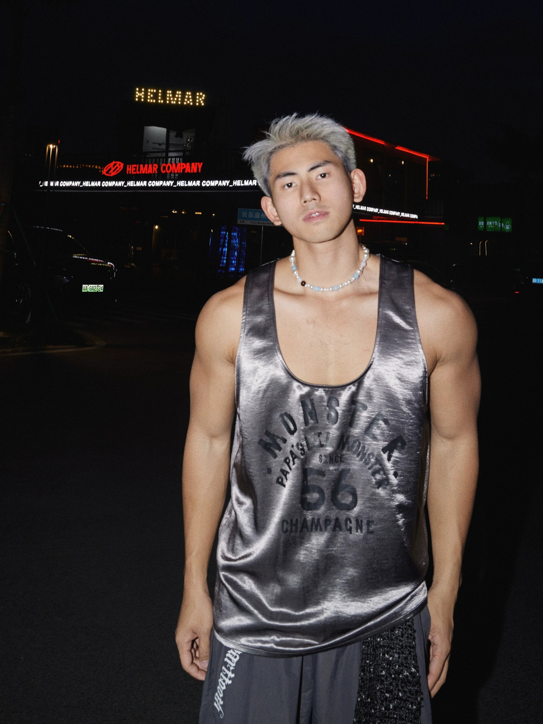 Metallic Silver Graphic Tank Top