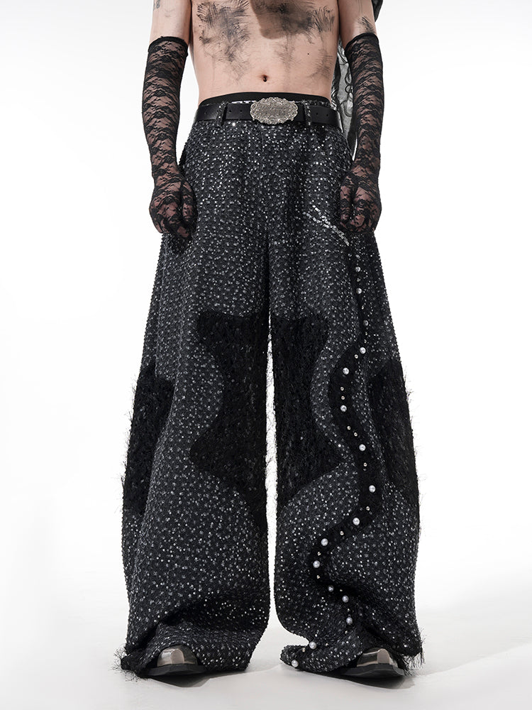 Glitter Pearl Mix Wide-Leg Pants