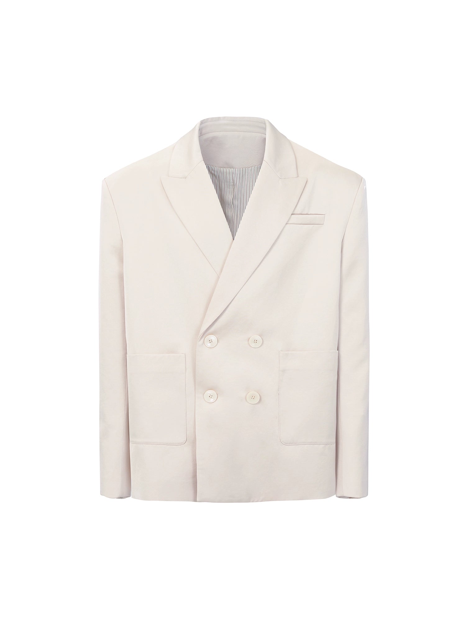 Cream Double-Breasted Oversized Blazer