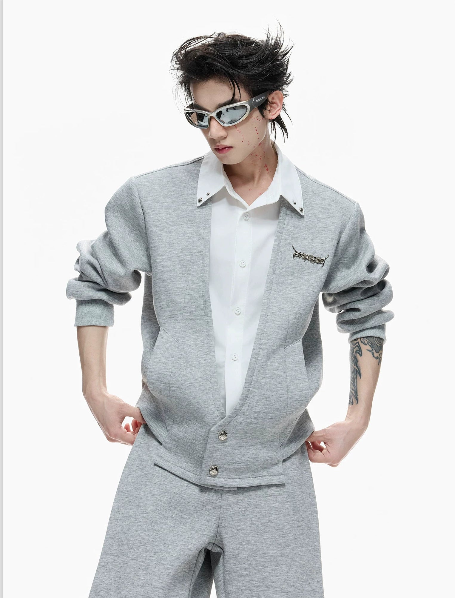 Layered Crest Faux-Twinset Cardigan Shirt