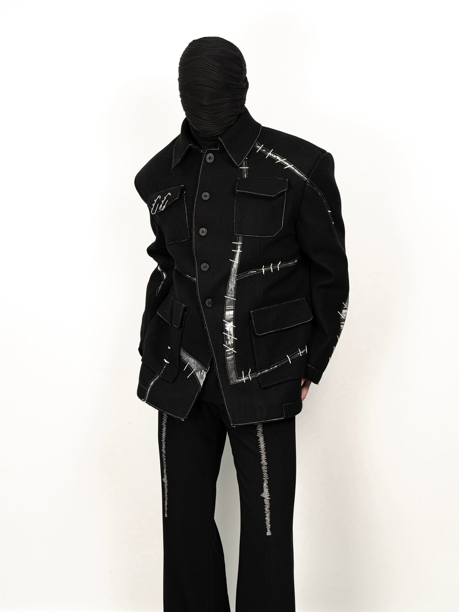 Stitch Detail Black Utility Jacket