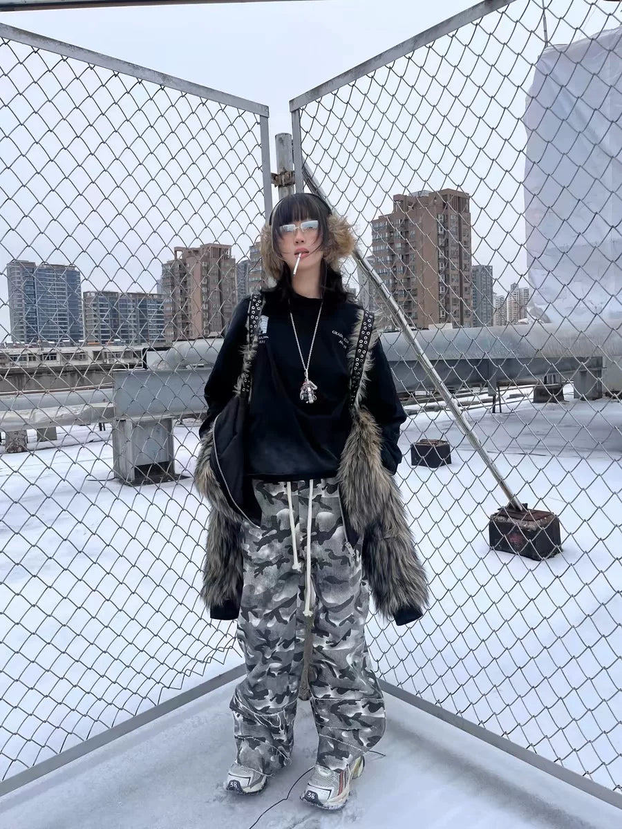 Smoke Camo Double‑Waistband Trousers