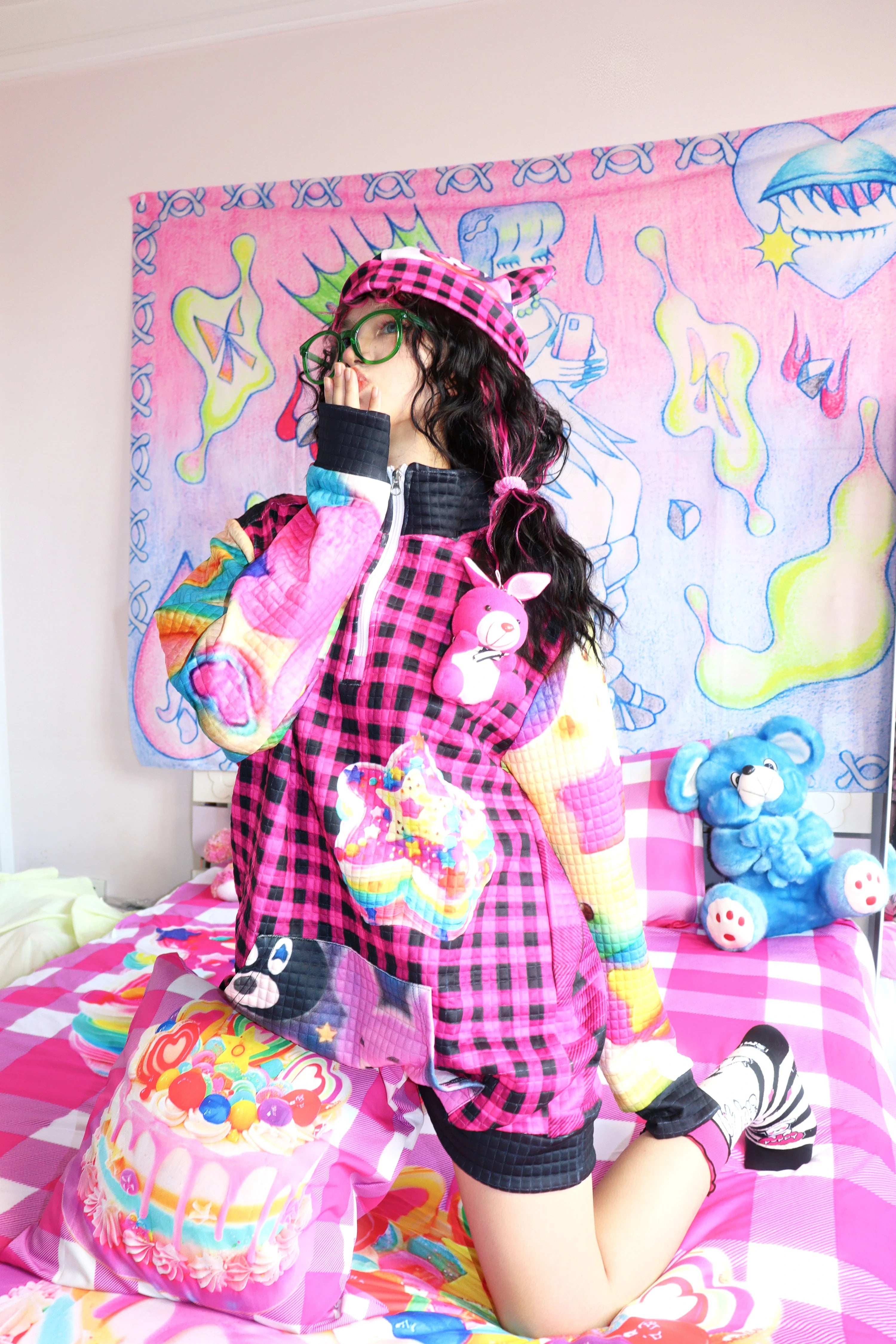Rainbow Plaid Quilted Zip Jacket
