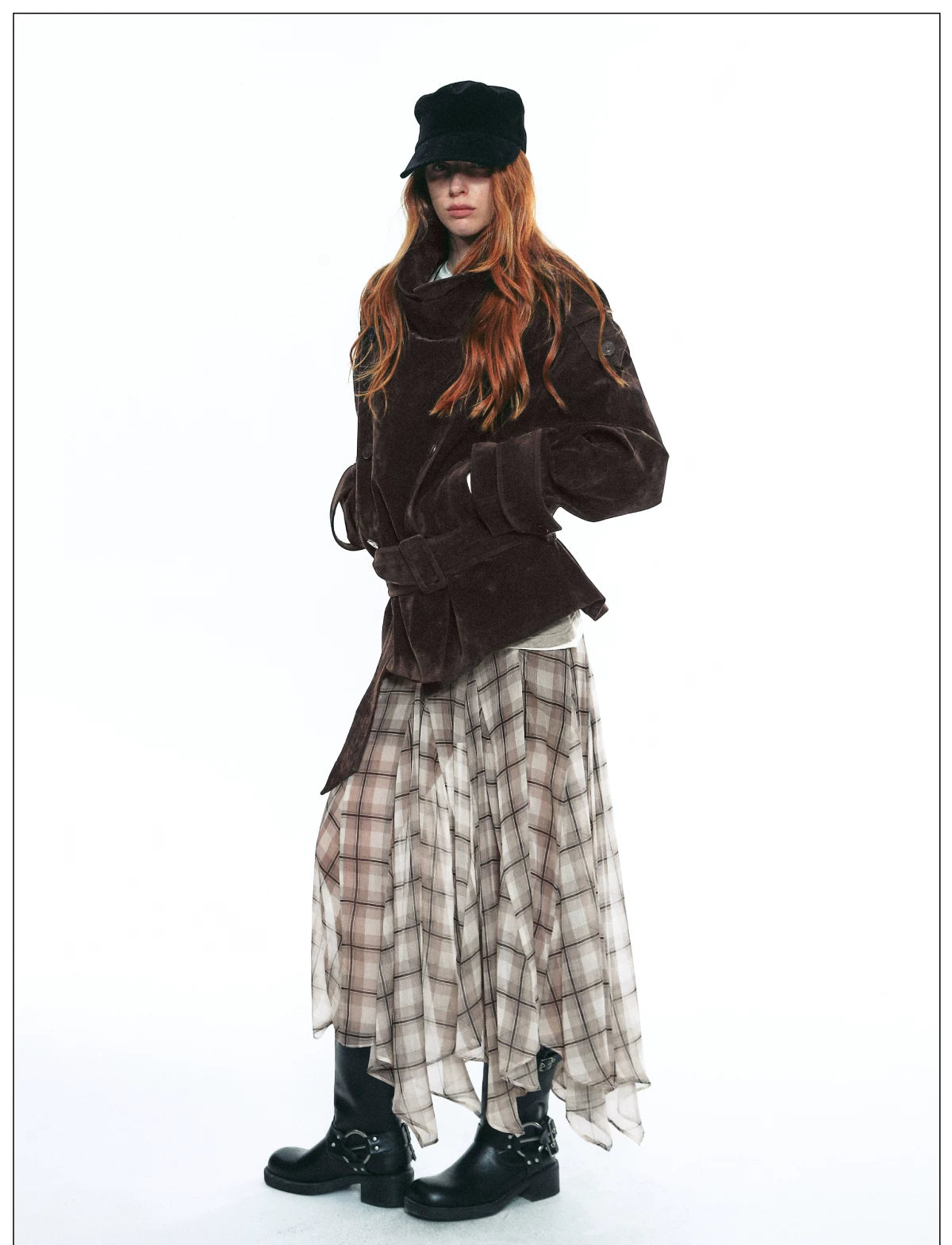 Handkerchief Hem Plaid Chiffon Skirt
