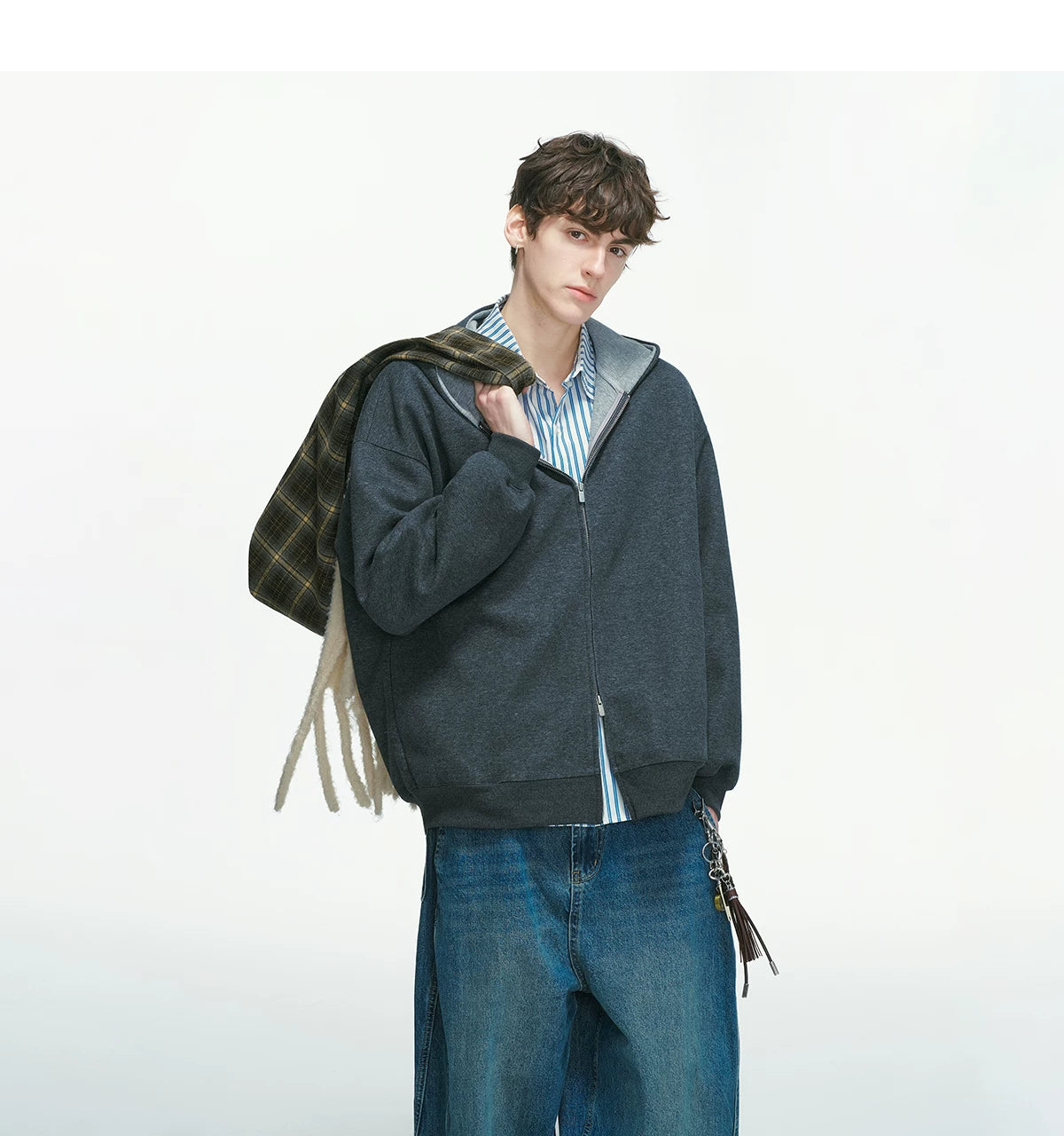 Dual-Tone Varsity Zip Hoodie