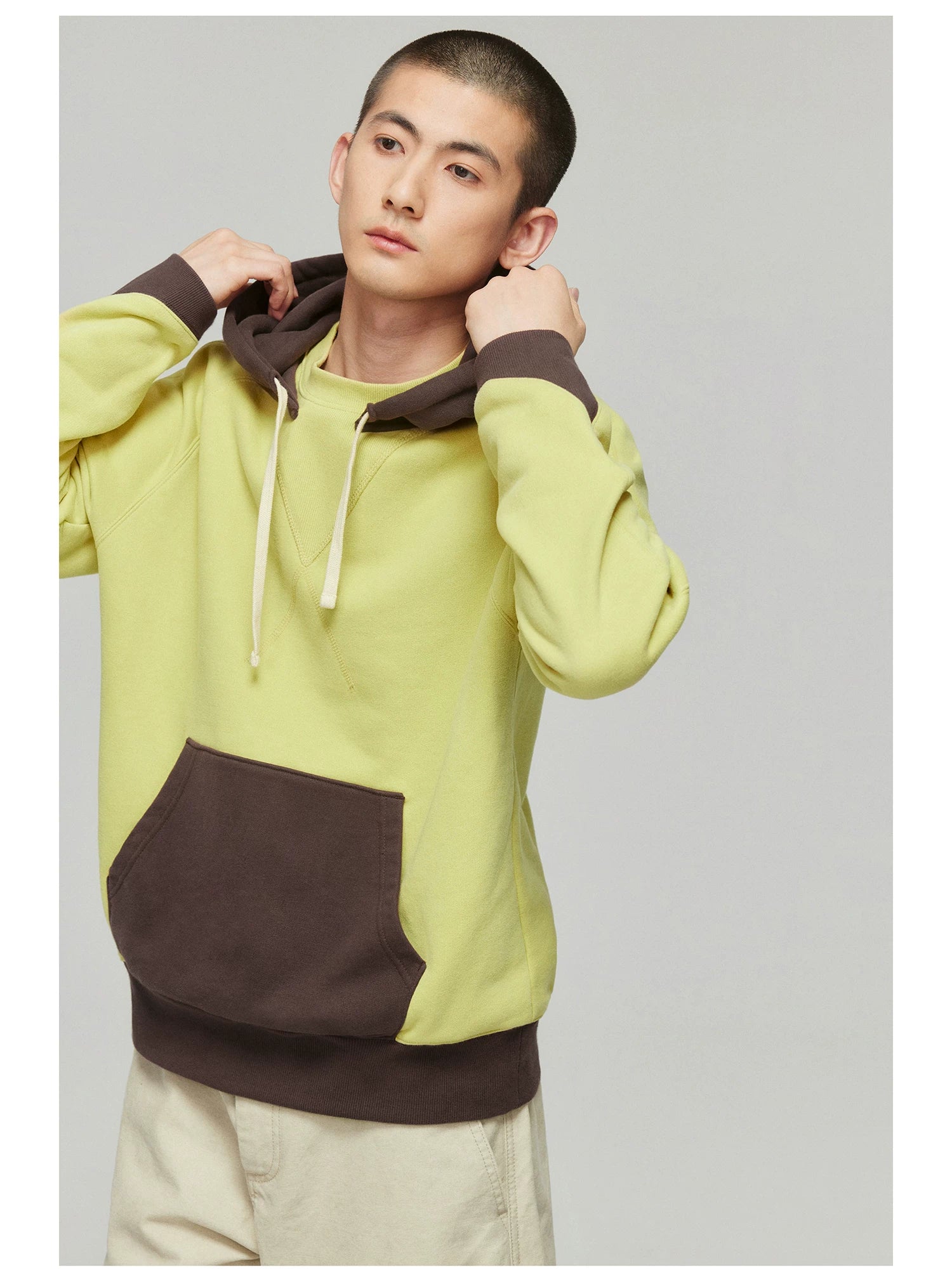 Lime and Brown Colorblock Hoodie