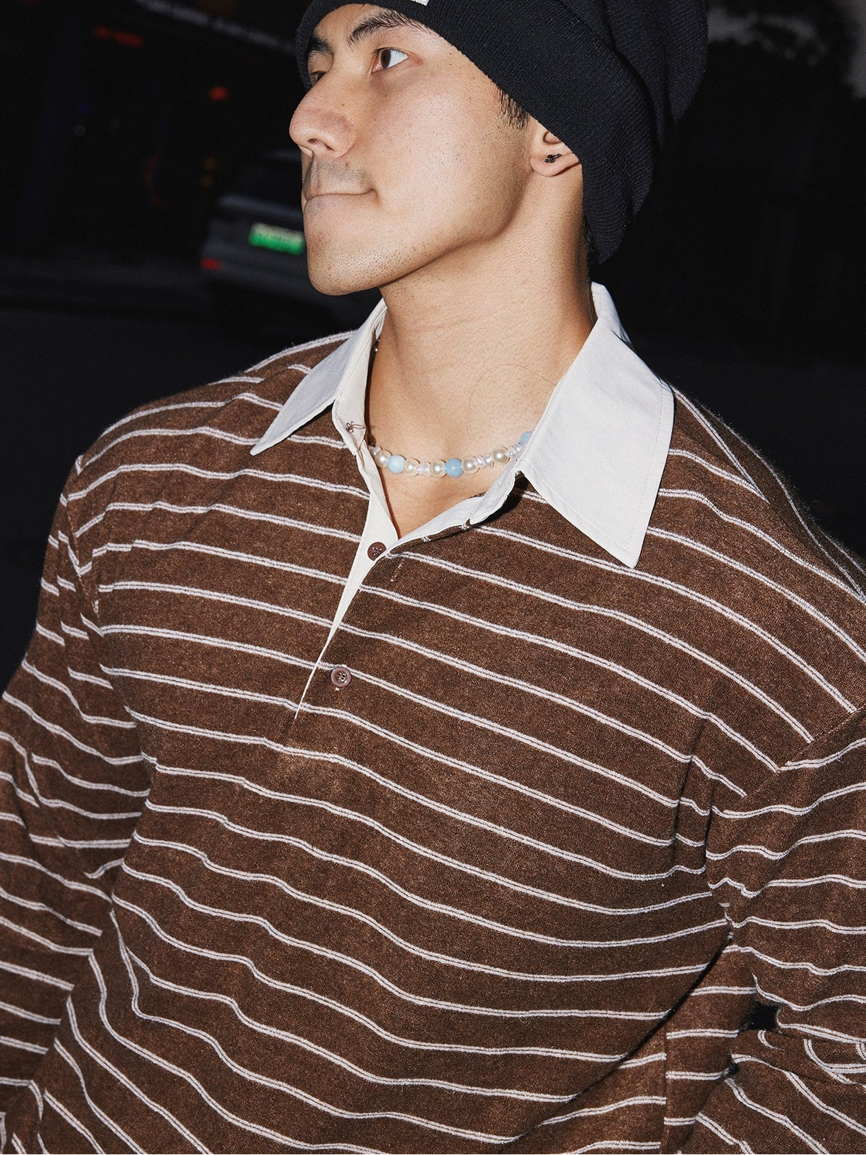 Striped Rugby Shirt with Contrasting Collar