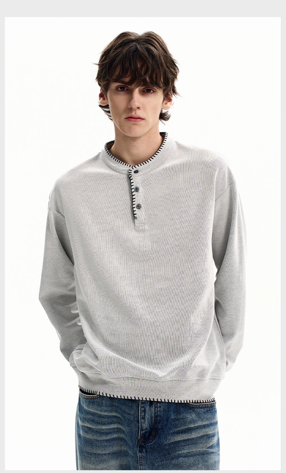 Ivory Stitch Henley Sweatshirt