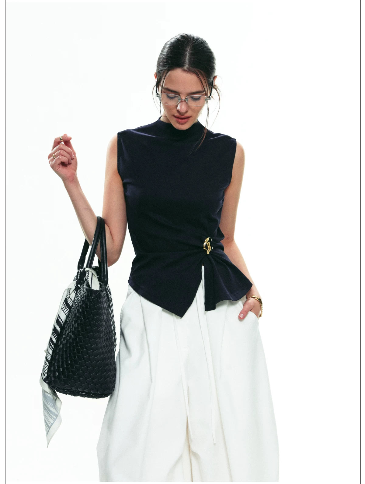 Gathered Buckle Ring Sleeveless Top